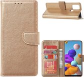 LuxeBass Hoesje geschikt voor Samsung Galaxy A21S - Bookcase Goud - portemonnee hoesje - telefoonhoes - gsm hoes - telefoonhoesjes