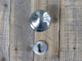 Bouton de porte avec rosace de bouton rotatif - Fixe, non rotatif - plus rosace de sécurité, laiton massif, chrome mat