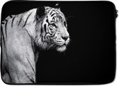 Laptophoes 13 inch - Dierenprofiel tijger in zwart-wit - Laptop sleeve - Binnenmaat 32x22,5 cm - Zwarte achterkant