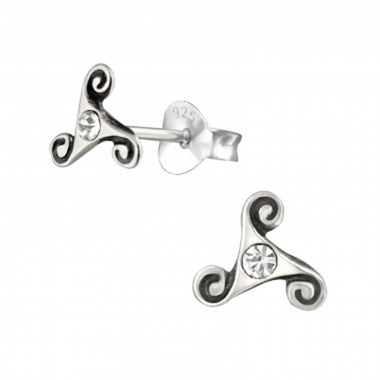 Clous d'oreilles en argent, triskèle avec cristal