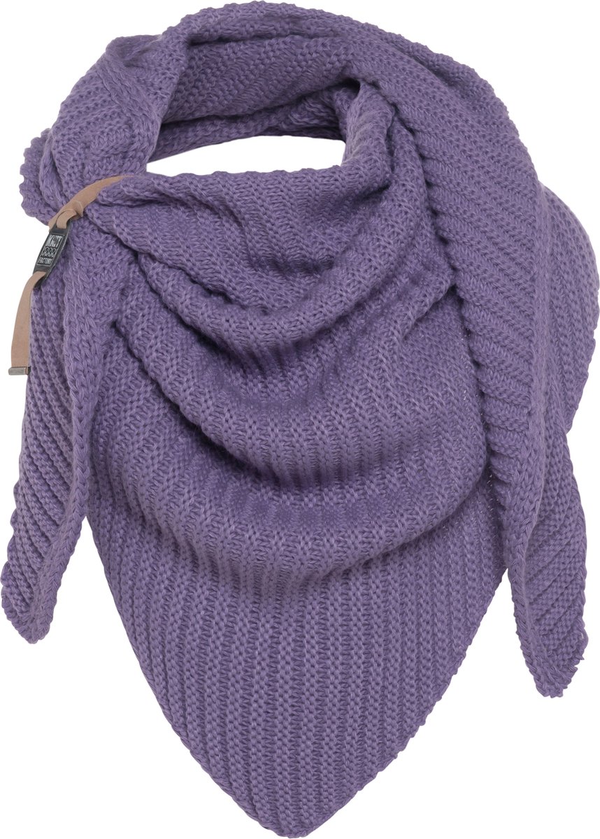 Knit Factory Demy Gebreide Omslagdoek - Driehoek Sjaal Dames - Dames sjaal - Wintersjaal - Stola - Wollen sjaal - Paarse sjaal - Violet - 190x85 cm - Inclusief siersluiting
