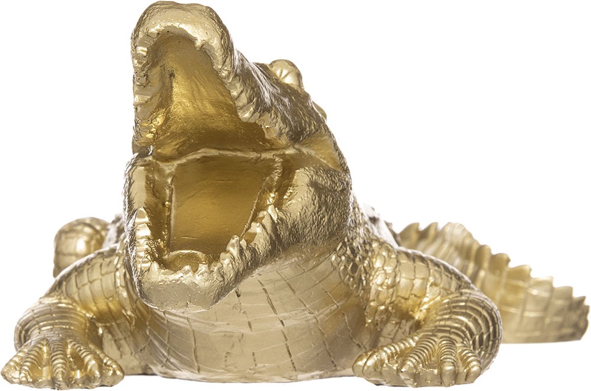 Krokodil beeld goud 60 cm liggend sculptuur decoratie - Woonaccessoires | Overige