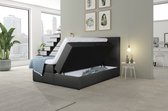 Boxspring met opbergruimte City Chique model Studio, merk Van Landschoot, 140 x 210 cm, zwart, met luxe vlakken motief hoofdbord