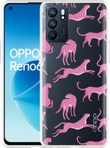 Oppo Reno6 5G Hoesje Roze Cheeta's - Designed by Cazy