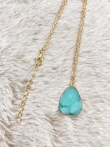 Cute vibes, Aqua blauw met gouden ketting, rvs sieraad