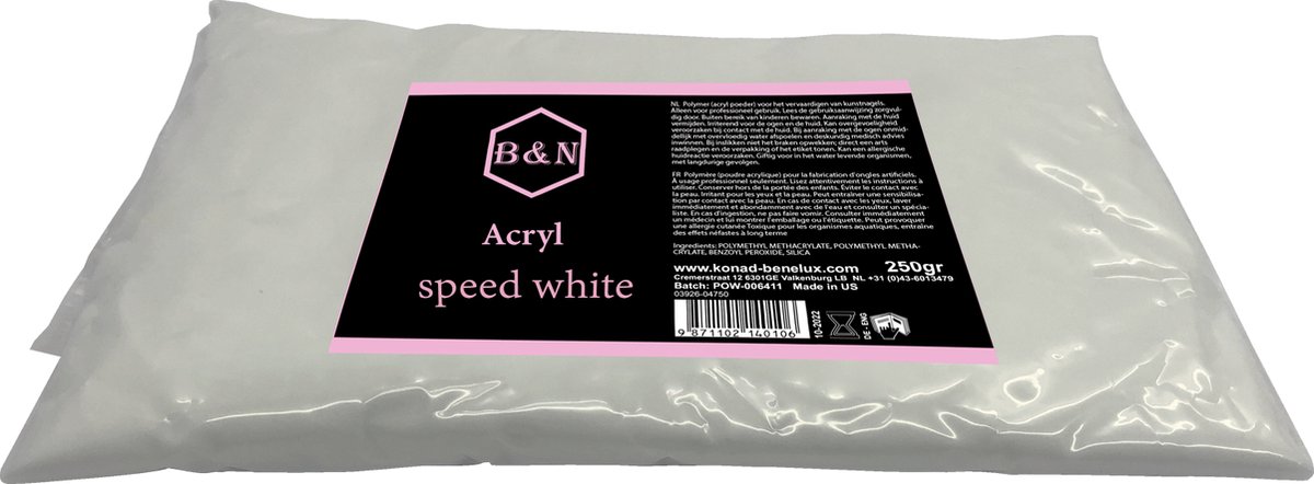 Acryl - speed white - 250 gr | B&N - acrylpoeder - VEGAN - acrylpoeder