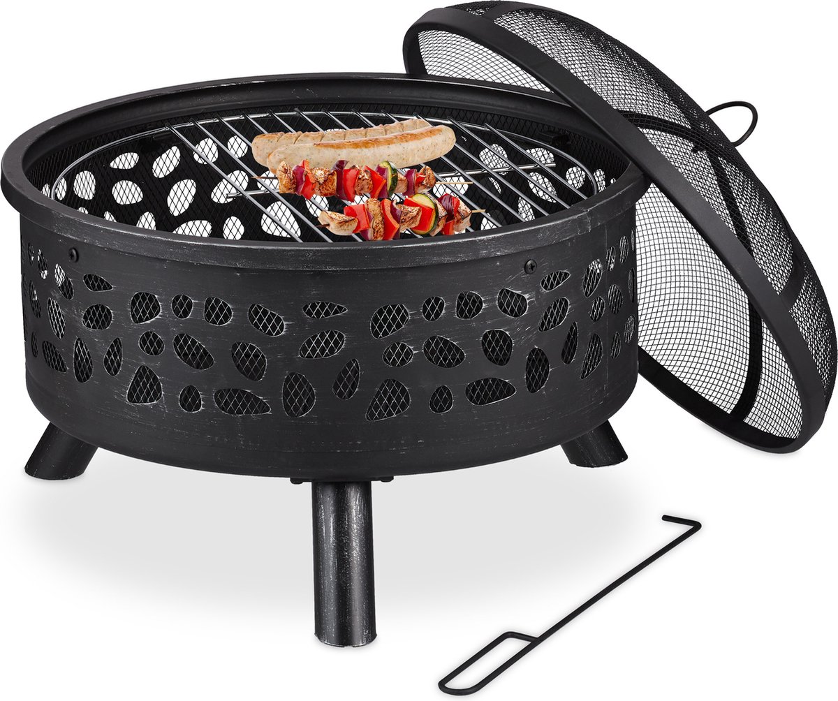 Vuurschaal met bbq rooster - Ø 60 cm - met vonkenscherm en pook