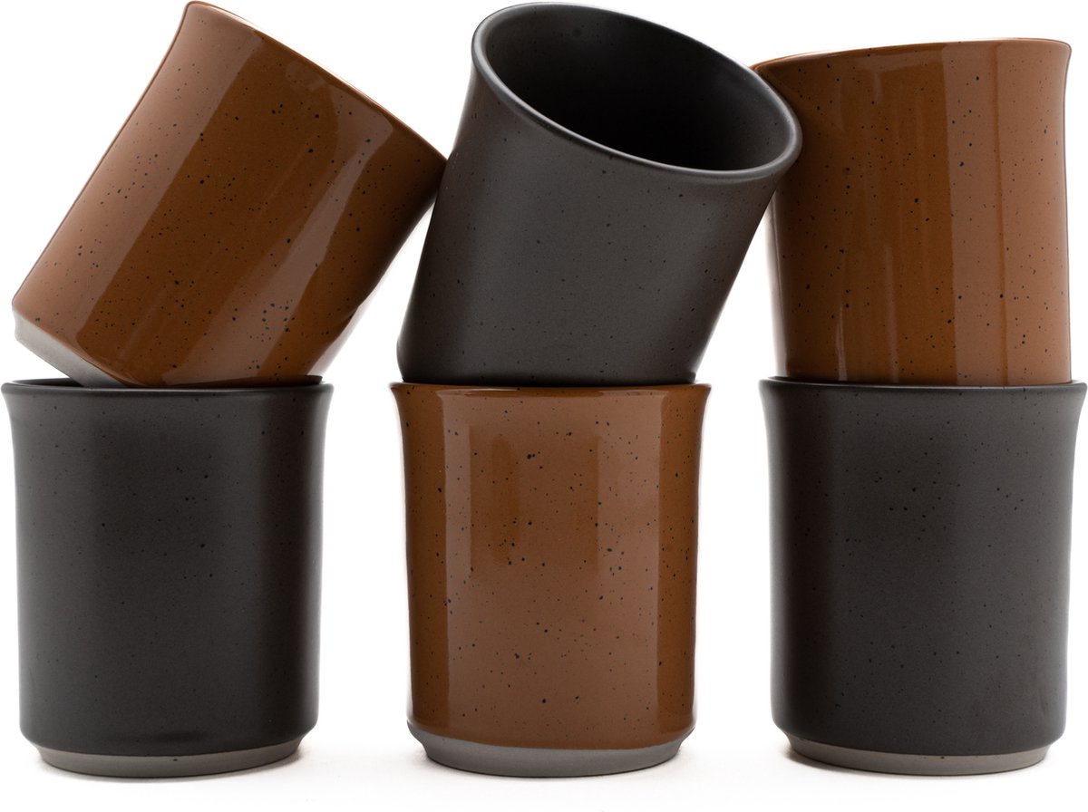 Grote industriële koffiekopjes met oor - Set van 6 - 340 ML - allen unieke kleur