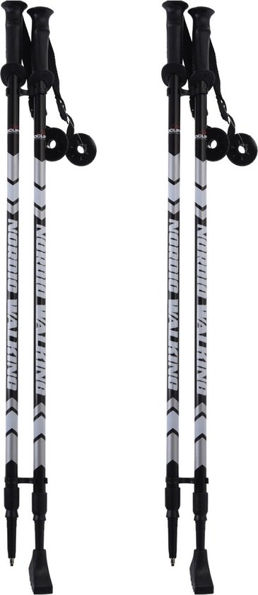 Set van 4x stuks Nordic Walking stokken zwart/zilver - Wandelstokken verstelbaar 110 - 140 cm