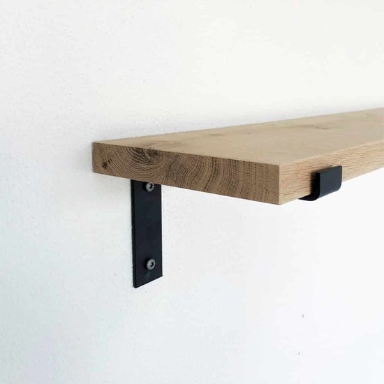 Etagère murale GoudmetHout en Chêne Massief - 50x20 cm - Porte-étagères industrielles en L - Acier - Zwart mat