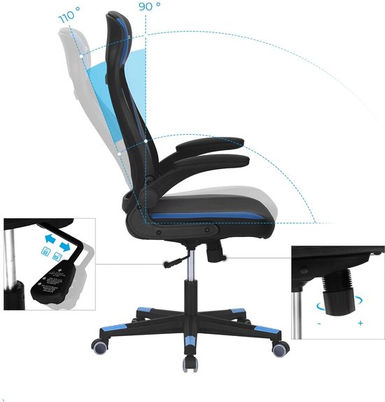 Bureaustoel – Mesh – Hoofdsteun en Armleuningen – Ergonomisch – Zwart Blauw