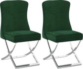 Decoways - Eetkamerstoelen 2 stuks 53x52x98 cm fluweel en staal donkergroen