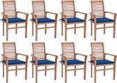 Decoways - Eetkamerstoelen 8 st met koningsblauwe kussens massief teakhout