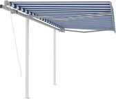 Decoways - Luifel automatisch uittrekbaar met palen 3,5x2,5 m blauw en wit