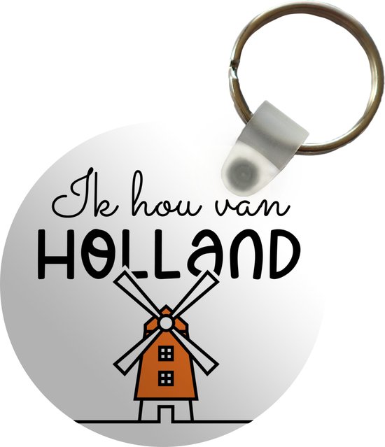 Sleutelhanger - Ik hou van Holland - Molen - Oranje - Plastic - Rond - Uitdeelcadeautjes