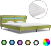 Decoways - Bed met LED en matras stof groen 180x200 cm