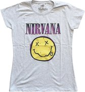 Nirvana Dames Tshirt -S- Xerox Happy Face Pink Grijs