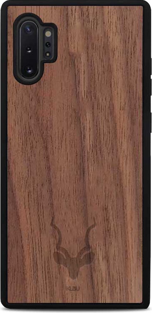 Kudu Samsung Galaxy Note 10 Plus hoesje case - Houten backcover - Handgemaakt en afgewerkt met duurzaam TPU - Walnoot - Zwart