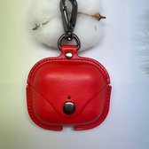 Air Port 3 Rood cover case hoesje - leer - AirPods case  beschermend hoesje draadloze oortelefoon beschermhoes