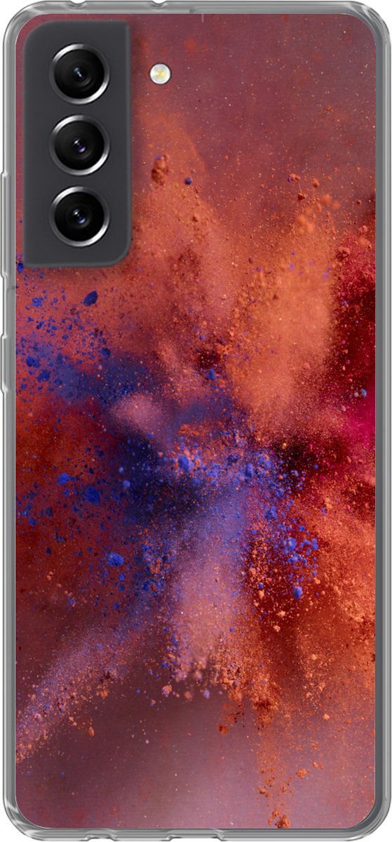 Telefoonhoesje Geschikt voor Samsung Galaxy S21 FE hoesje - Poeder - Rood - Oranje - Abstract - Siliconen Telefoonhoesje Telefoonhoesje