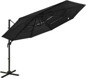 vidaXL Parasol 4-laags met aluminium paal 3x3 m zwart