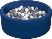 Ballenbad rond - blauw - 90x30 cm - met 200 wit en grijze ballen