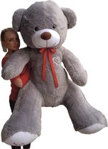 Knuffelbeer - met hart - 190 cm - grijs wit rood