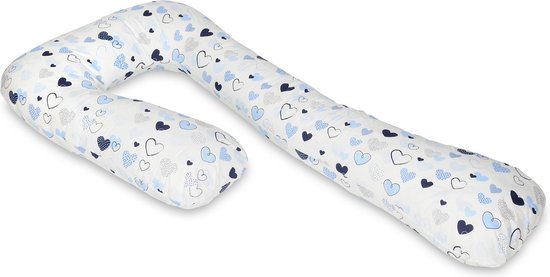 Voedingskussen - Zijslaapkussen - 235 cm - 100% katoen - wit blauw hartjes