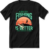 A Bad Day Fishing - Vissen T-Shirt | Aqua | Grappig Verjaardag Vis Hobby Cadeau Shirt | Dames - Heren - Unisex | Tshirt Hengelsport Kleding Kado - Zwart - XXL