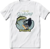 Fishing - Vissen T-Shirt | Grappig Verjaardag Vis Hobby Cadeau Shirt | Dames - Heren - Unisex | Tshirt Hengelsport Kleding Kado - Wit - XL