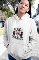 Live Love Rescue Hoodie, Cadeau Voor Hondenbezitters, Schattige Hond Thema Hoodie, Uniek Cadeau Voor Hondenliefhebbers, Unisex Hoodie, D004-073W, 3XL, Wit