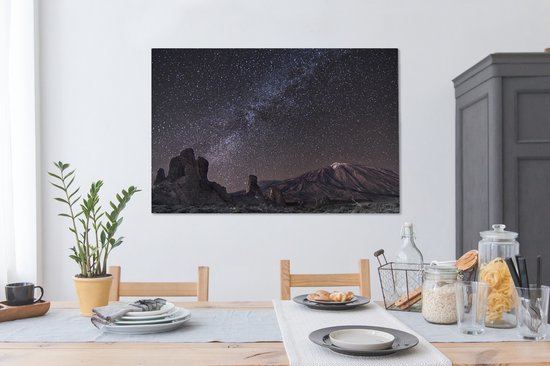 Tableau sur toile représentant le parc national du Teide avec des étoiles - 120 x 80 cm - Décoration murale