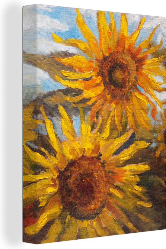 Tableau Toile Tournesols - Peinture - Couleurs - 30x40 cm - Décoration murale