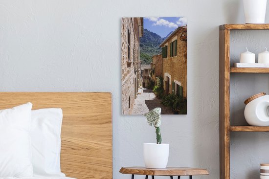 Tableau sur toile Rues et maisons en pierre de la place Fornalutx, Majorque - 20x30 cm - Décoration murale