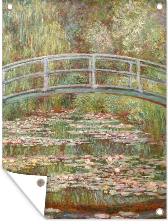 Tuinschilderij De Japanse brug - Schilderij van Claude Monet - 60x80 cm - Tuinposter - Tuindoek - Buitenposter