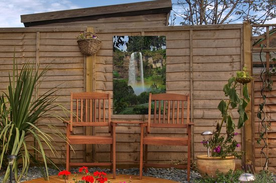 Tuindecoratie Waterval - Planten - Regenboog - 40x60 cm - Tuinposter - Tuindoek - Buitenposter