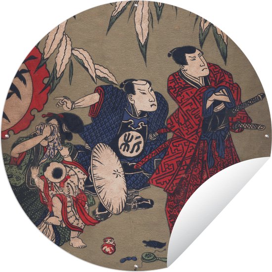 Tuincirkel Vintage illustratie van een Japanse Samurai - 120x120 cm - Ronde Tuinposter - Buiten XXL / Groot formaat!