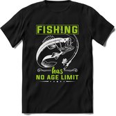 Fishing Has No Age Limit - Vissen T-Shirt | Groen | Grappig Verjaardag Vis Hobby Cadeau Shirt | Dames - Heren - Unisex | Tshirt Hengelsport Kleding Kado - Zwart - S