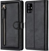 Samsung Galaxy A72 Book case met ritssluiting van LuxeBass - Flipcover - Magnetisch - 5 kaarten houder - Zwart - telefoonhoes - gsm hoes - telefoonhoesjes