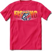Fishing - Vissen T-Shirt | Grappig Verjaardag Vis Hobby Cadeau Shirt | Dames - Heren - Unisex | Tshirt Hengelsport Kleding Kado - Roze - S