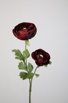 Kunstbloem - Ranunculus - boterbloem - topkwaliteit decoratie - 2 stuks - zijden bloem - donker rood - 51 cm hoog