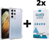 Crystal Backcase Transparant Shockproof Hoesje Samsung Galaxy S21 Ultra - 2x Gratis Screen Protector - Telefoonhoesje - Smartphonehoesje
