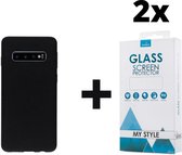 Siliconen Backcover Hoesje Samsung Galaxy S10 Zwart - 2x Gratis Screen Protector - Telefoonhoesje - Smartphonehoesje