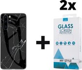 Backcover Marmerlook Hoesje Huawei P30 Pro Zwart - 2x Gratis Screen Protector - Telefoonhoesje - Smartphonehoesje