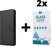 Kunstleer Bookcase Hoesje Met Pasjeshouder Samsung Galaxy A41 Zwart - 2x Gratis Screen Protector - Telefoonhoesje - Smartphonehoesje