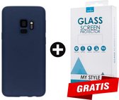 Siliconen Backcover Hoesje Samsung Galaxy S9 Blauw - Gratis Screen Protector - Telefoonhoesje - Smartphonehoesje