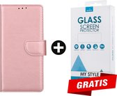 Kunstleer Bookcase Hoesje Met Pasjeshouder Samsung Galaxy A51 Roze - Gratis Screen Protector - Telefoonhoesje - Smartphonehoesje