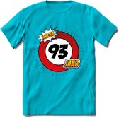 93 Jaar Hoera Verkeersbord T-Shirt | Grappig Verjaardag Cadeau | Dames - Heren | - Blauw - XL