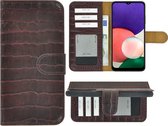 Samsung Galaxy A22 5G Hoesje - Bookcase - Portemonnee Hoes Echt leer Wallet case Croco Bordeauxrood