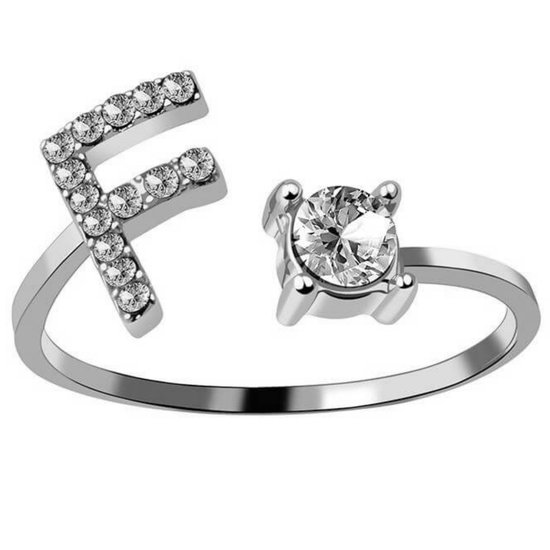 Ring Met Letter - Ring Met Steen - Letter Ring - Ring Letter - Initial Ring - Zilver Letter F - Cadeautje voor haar